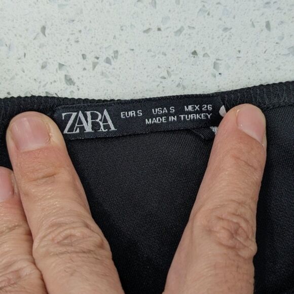 Zara Black One Shoulder Long Sleeve Bodycon Side Ruched Midi Dress Stretchy S - Picture 2 of 9